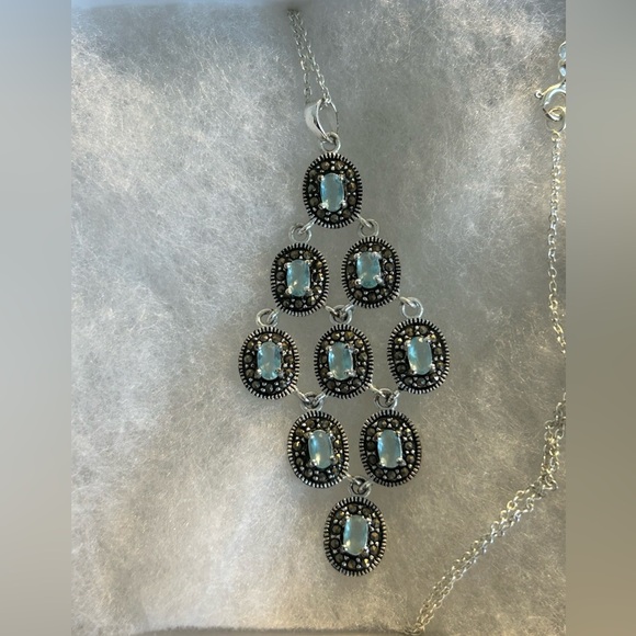 WOLF & BADGER Sterling Silver Sapphire Cubic Zirconia Dangle Pendant Necklace
￼ - Picture 9 of 10